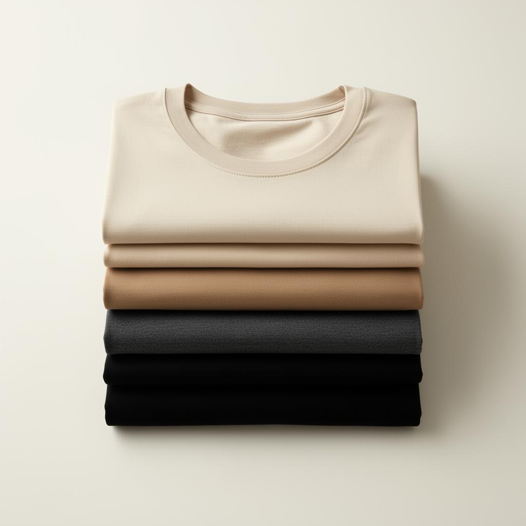 Stack of folded blank tees